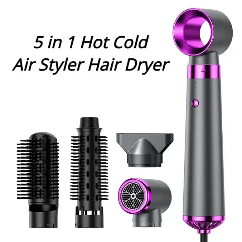 5-In-1 Hair Dryer with Straightener and Curler for Home Travel Salon Use, 110V/220V Negative Ion Fast Drying Styler Strong Wind